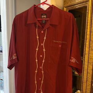 Harley-Davidson Maroon Silk Button Down Shirt w/ Embroidery and MOP Buttons!